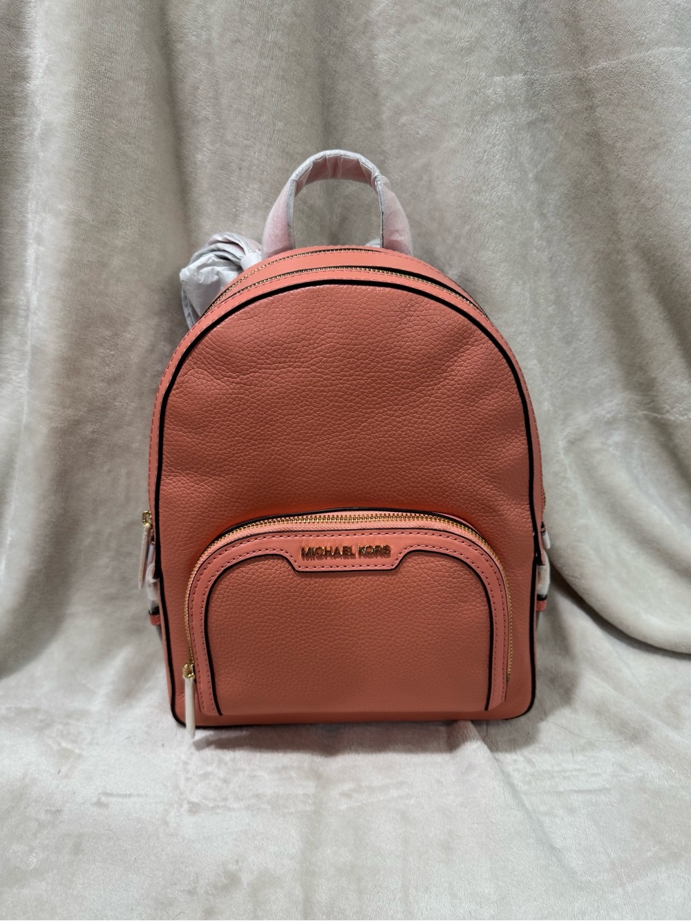 Michael Kors Jaycee Medium Zip Pocket Pebbled Leather Backpack in Sherbert